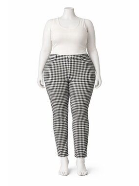 Terra Sky Gingham Pants Womens Size 3X 24W-26W Black White Stretch Comfy Casual